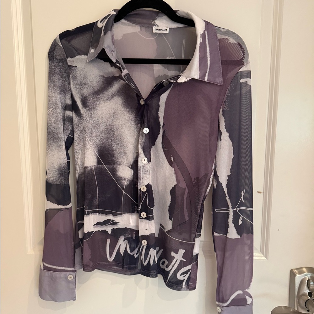 Inamorata Women's Sheer Button-Up Top - Purple and Black Small